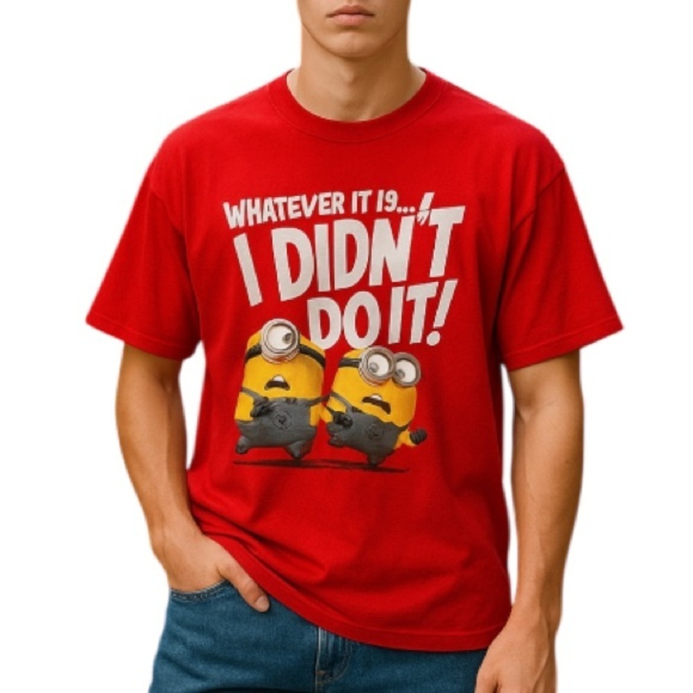 UNIVERSAL Studios Despicable Me 2 Mens T-Shirt Red Graphic Crewneck Minions XL